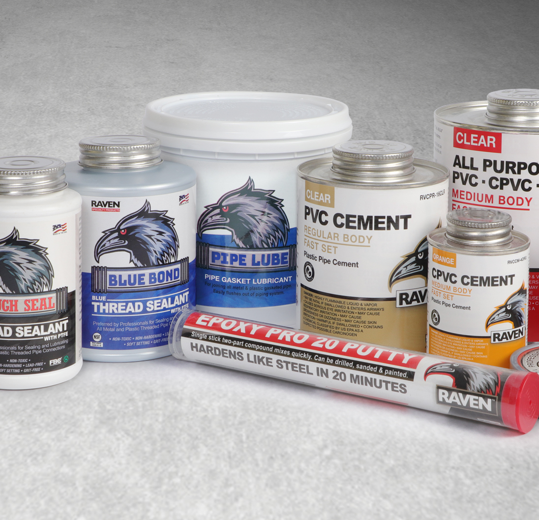 a group of chemicals and cement products in tubs and cans.