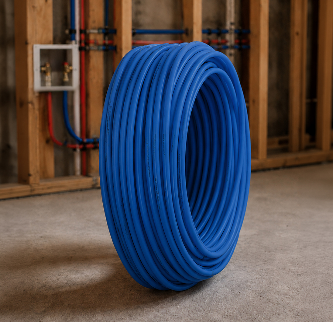 A reel of blue Pex-B Tubing.