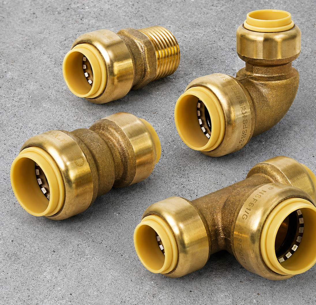 Four gold push fittings