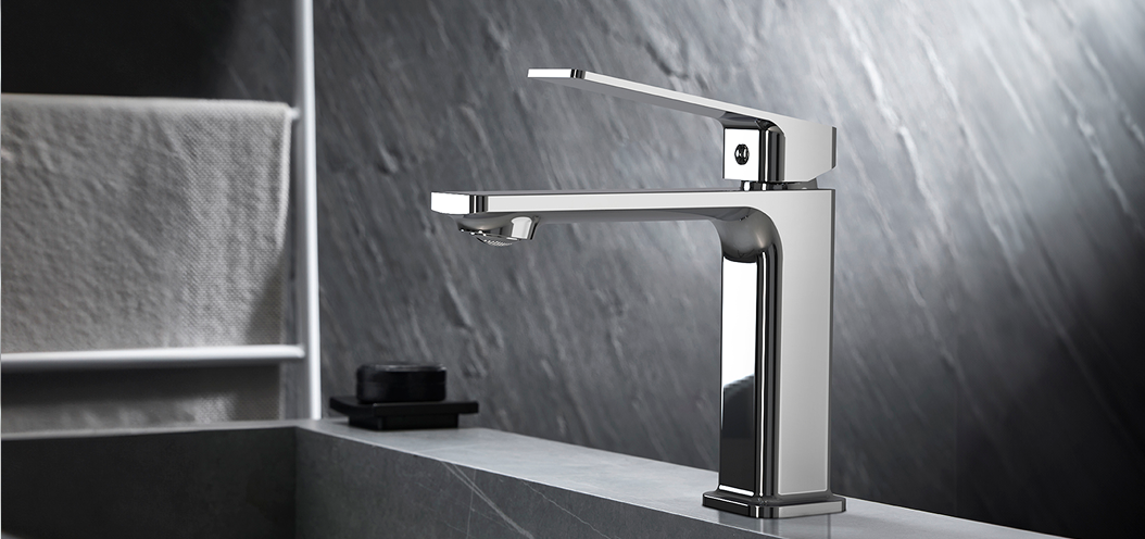 A faucet fixture in a bathroom