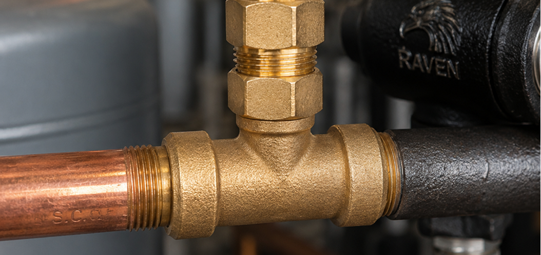 Plumbing fittings connected to pipes