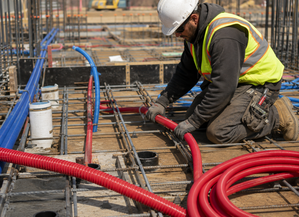 Man installing pex products in a building.