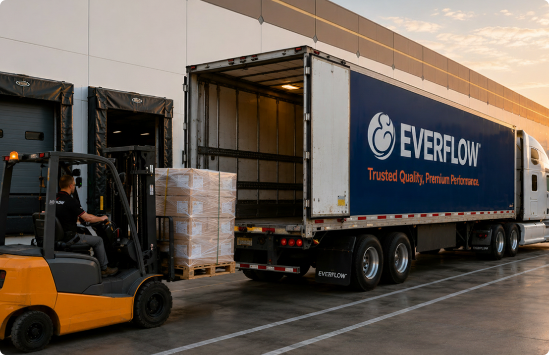 Loading supplies on to an Everflow truck